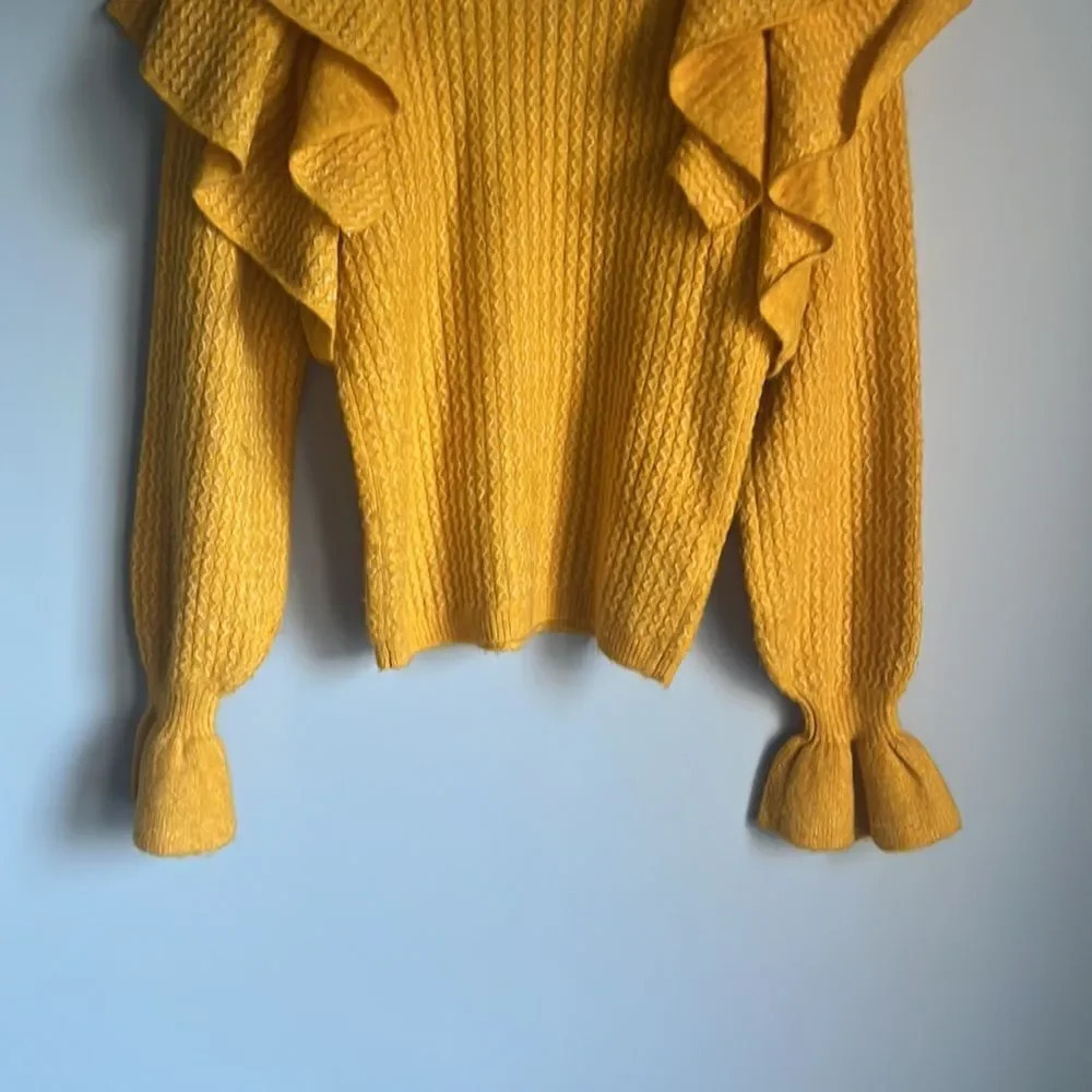 Rachel Parcell Ruffle Shoulder Pointelle Sweater Yellow - Picture 8 of 10